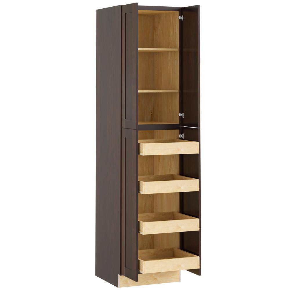 Home Decorators Collection Franklin Assembled 24x96x24 in. Plywood Shaker Utility Kitchen Cabinet Soft Close 4 rollouts in Stained Manganite U242496-4T-FMG