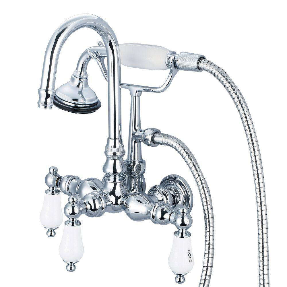 Water Creation 3-Handle Claw Foot Tub Faucet with Labeled Porcelain Lever Handles and Handshower in Triple Plated Chrome F6-0012-01-CL