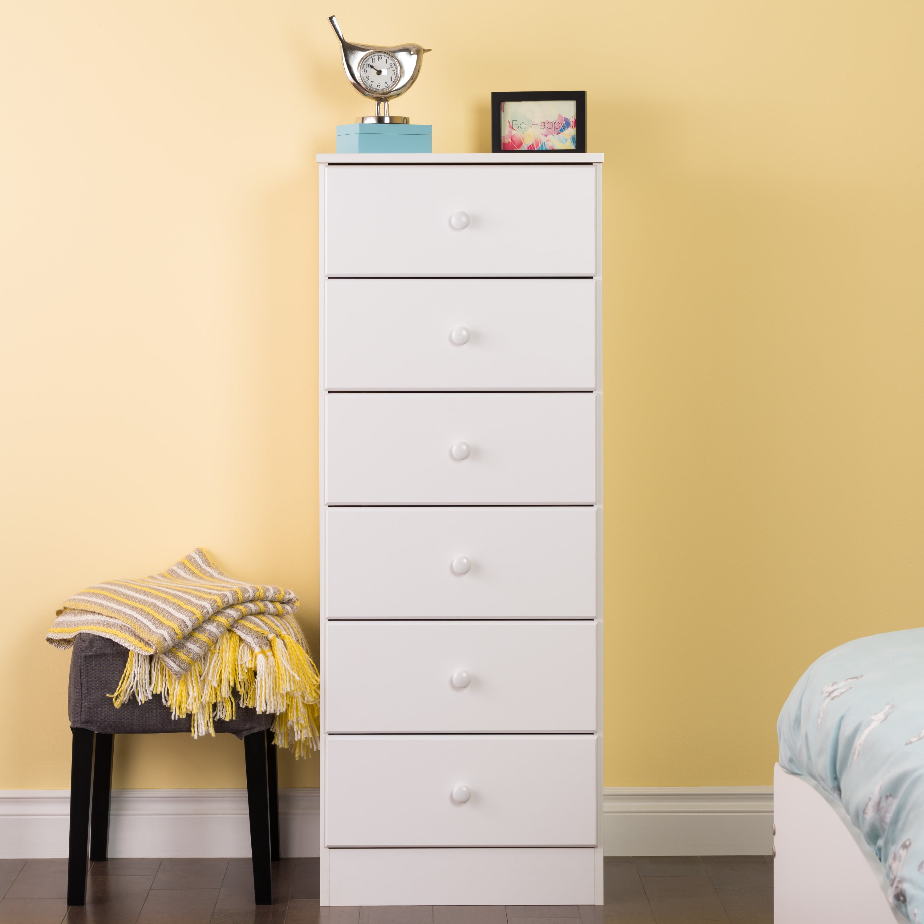 Prepac Astrid 6 Drawer Wooden Dresser Chest, 16" x 20" x 52", White