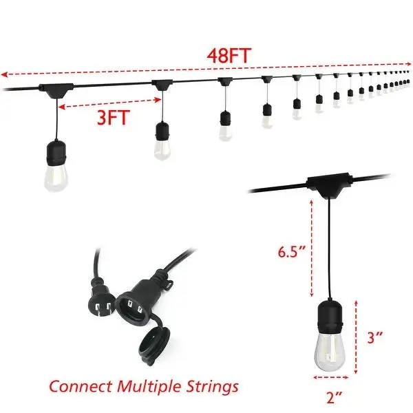 Costway 48FT LED Outdoor Waterproof Commercial Grade Patio Globe - 48 FT