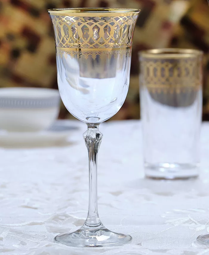 Lorren Home Trends Gold-Tone Embellished White Wine Goblet with Gold-Tone Rings Set of 4