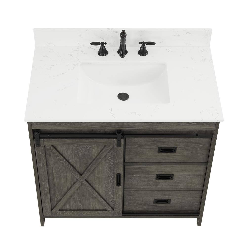 SUDIO Rafter 36 in. W Bath Vanity in Charcoal Gray with Engineered Stone Vanity Top in Carrara White with white Basin Rafter-36CG