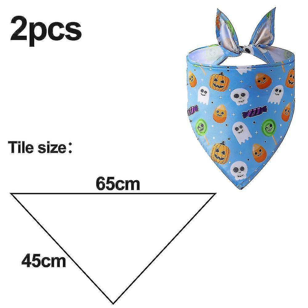 Halloween Dog Bandanas 2 Pack，triangle Reversible Fall Pet Scarf，  Durable Fabric， Adjustable Fit