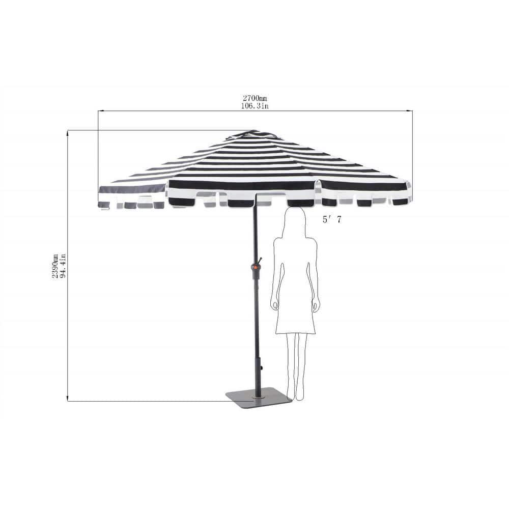 Hampton Bay 9 ft Aluminum Market Crank and Auto Tilt Patio Umbrella in Cabana Black and White Stripe with Trim