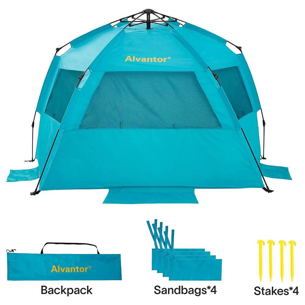 Alvantor TEAL PLUS 96 in. x 102 in. x 52 in. Instant Pop Up Portable Beach Tent Outdoor Sun Shelter Cabana UPF 50+ Carry Bag 7011