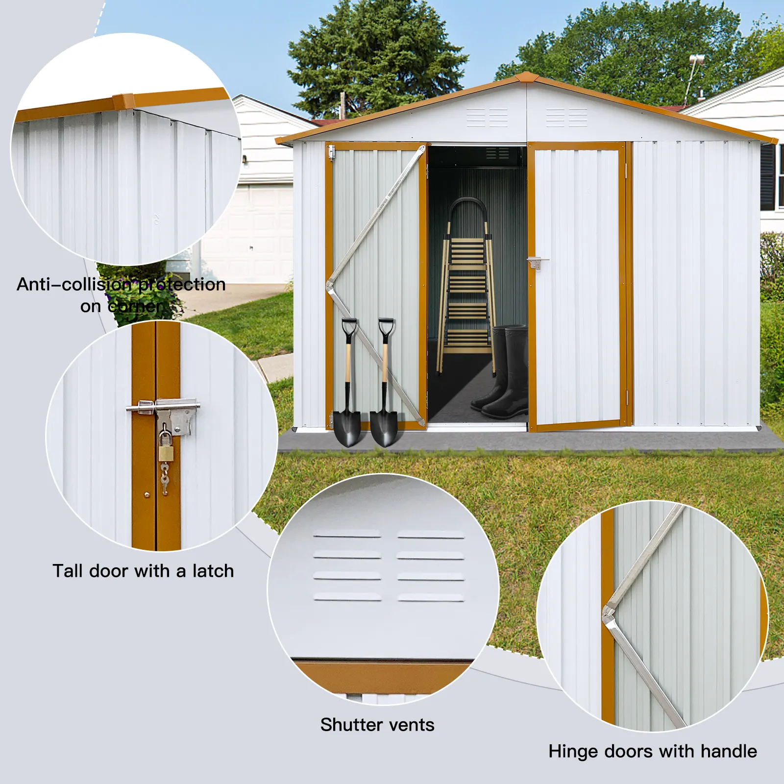 8*6 White Yellow Modern Garden Shed Easy Assembly Tool Storage Shed