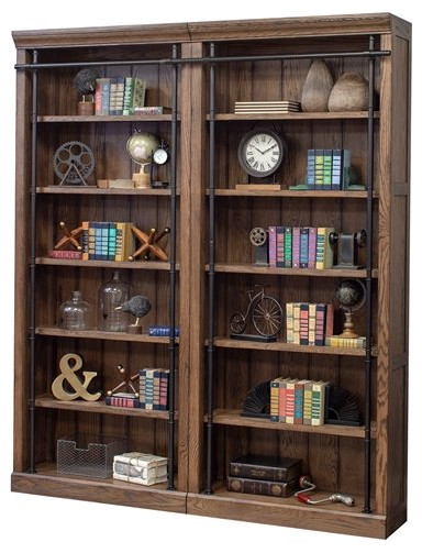 Martin Furniture Avondale 5 Adjustable Shelf 2 PC Tall Wood Bookcase in Wall Oak   Industrial   Bookcases   by Homesquare  Houzz