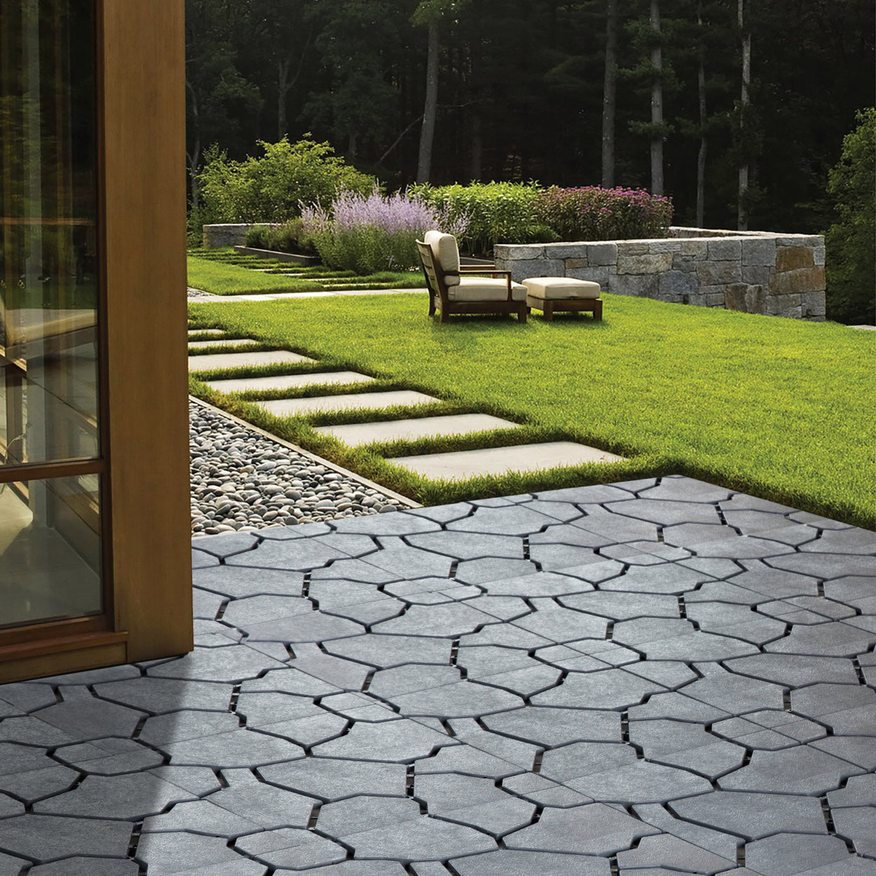 Gray Garden Path Track Interlocking Stone Look Design Pathway Tile Floor Paver， Pack of 4