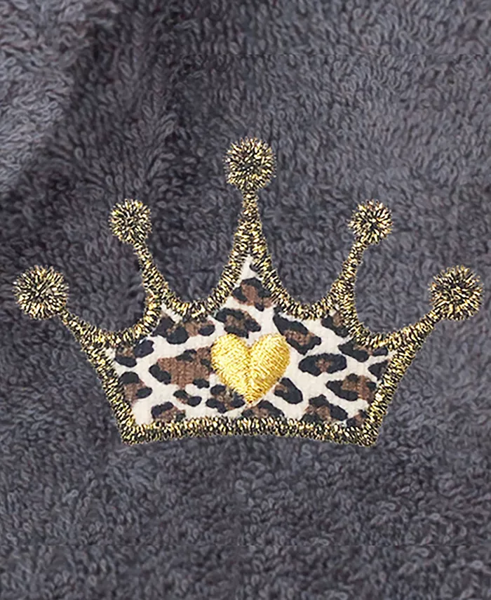 Linum Home Embroidered with Cheetah Crown Terry Bath Robe