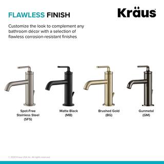 KRAUS Ramus Single Hole Single-Handle Bathroom Faucet with Matching Lift Rod Drain in Brushed Gold KBF-1221BG