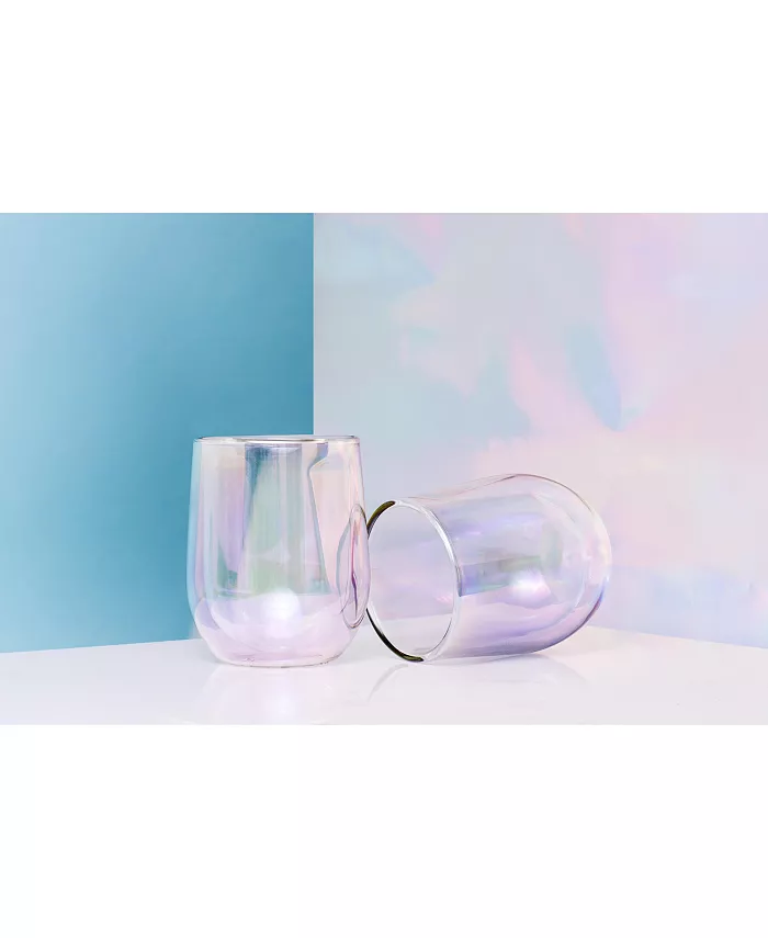 Corkcicle 7 oz Stemless Double-Walled Prism Glass Set