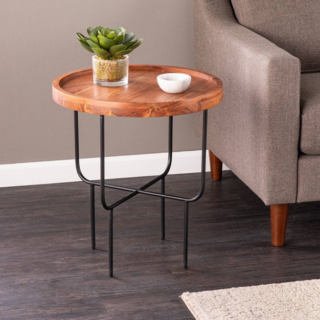 Fham Round End Table Natural black Aiden Lane