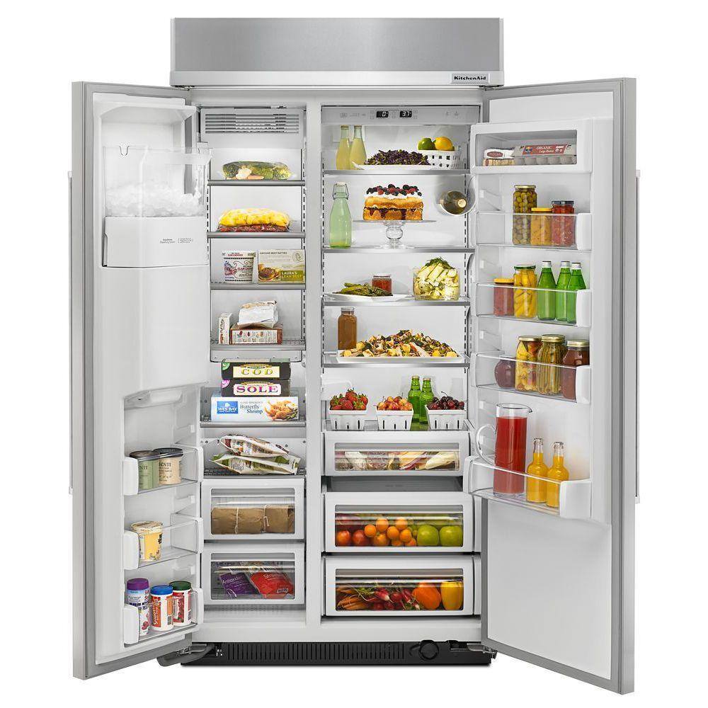 KitchenAid 25.2 cu. ft. Built-In Side by Side Refrigerator in Stainless Steel KBSD612ESS