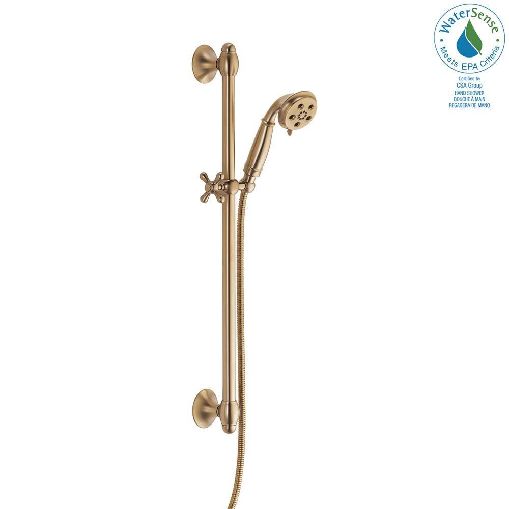 Delta 3-Spray Patterns 1.75 GPM 3.34 in. Wall Mount Handheld Shower Head with Slide Bar and H2Okinetic in Champagne Bronze 51308-CZ