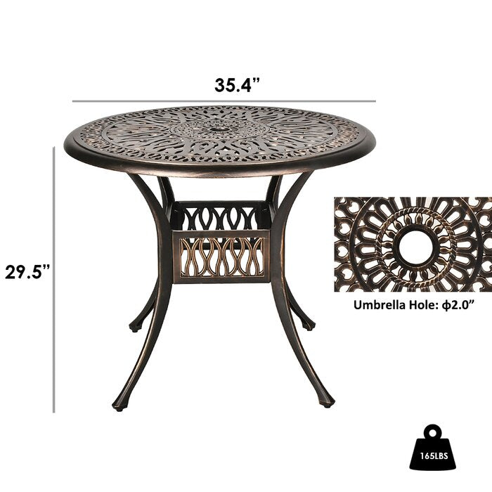 LVUYOYO 35.4" Diameter Outdoor Round Patio Bistro Dining Table Cast Aluminum Conversation Table with 2.0" Umbrella Hole