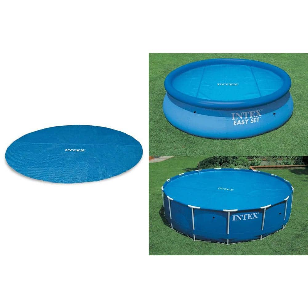 Intex Swimming Pool Solar Tarp Bundled with Metal Frame Above Ground Swimming Pool 28012E + 28211EH