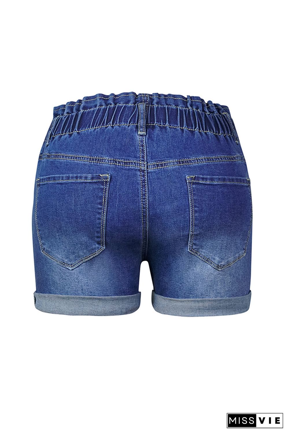 Elastic Waist Washed Denim Shorts Wholesale