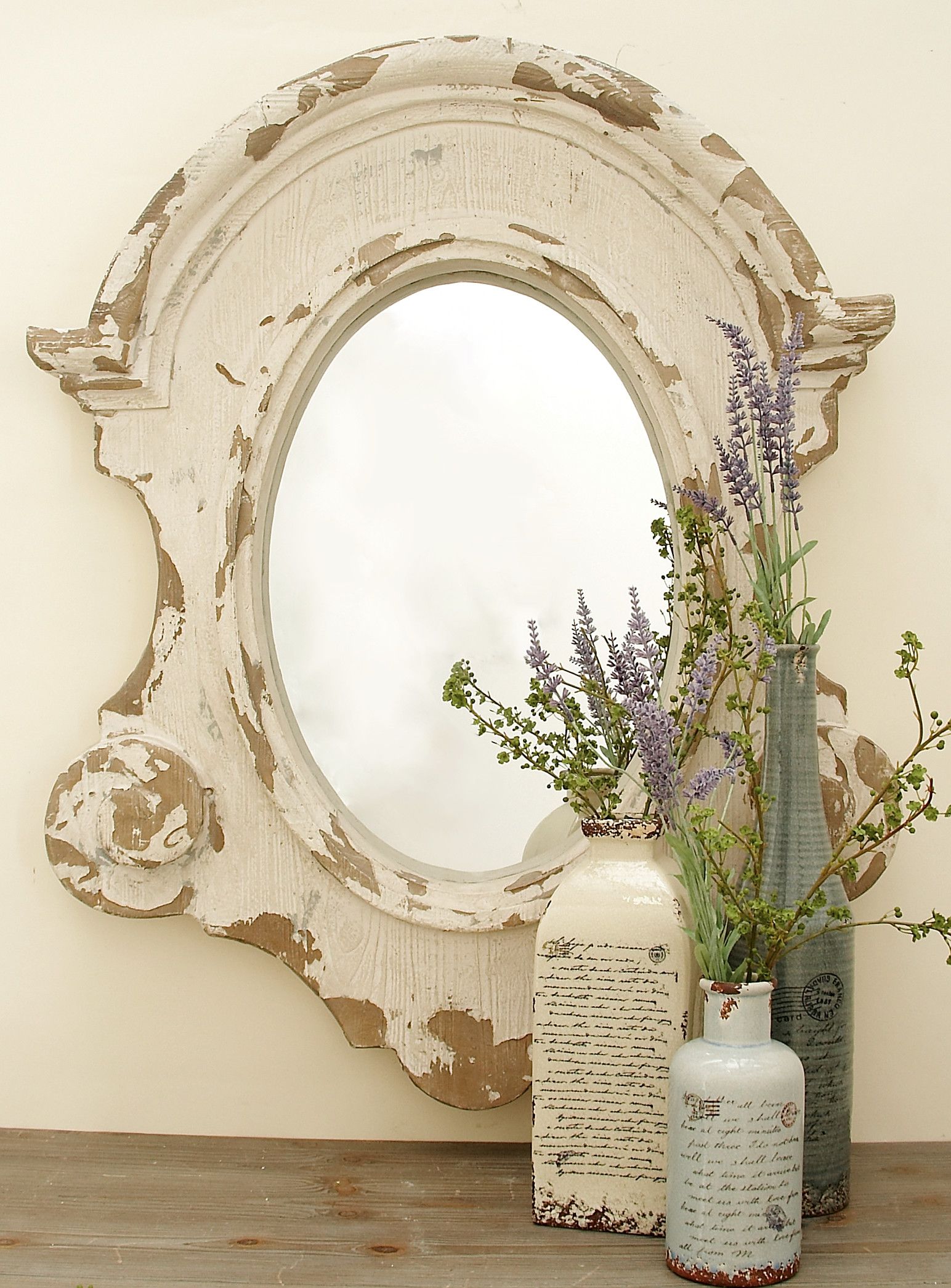 White Vintage Fiberglass Wall Mirror 43 x 35