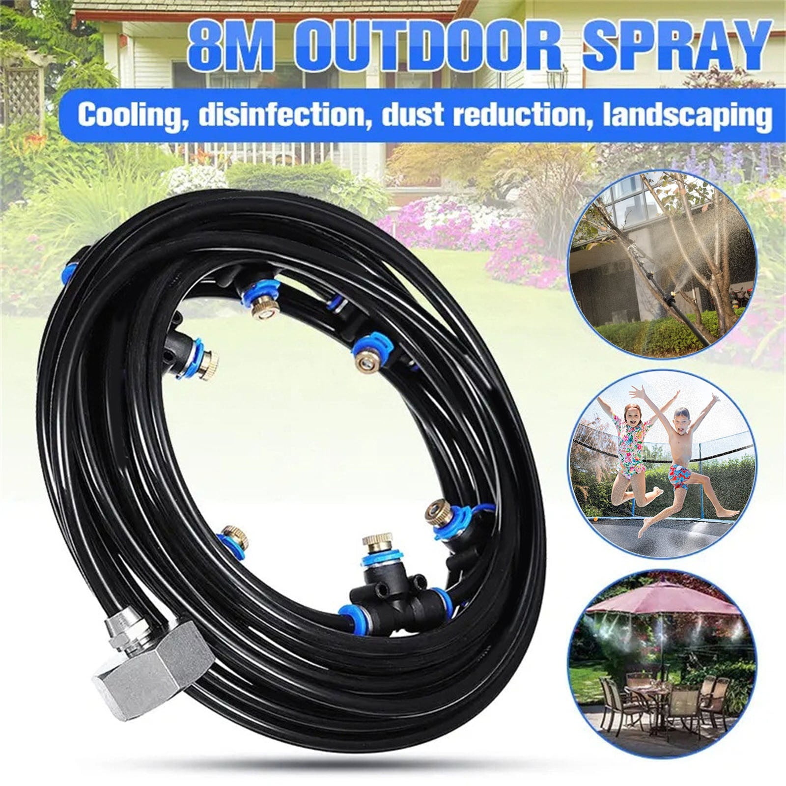 Egmy 8M Outdoor Mist Coolant System Water Sprinkler Garden Patio Cooling Spray Kits