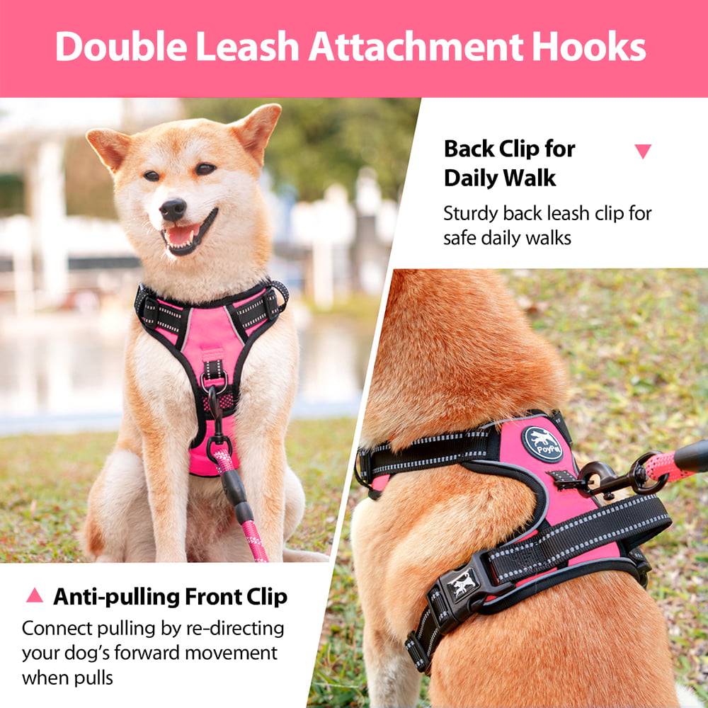 PoyPet No Pull Dog Harness，No Choke Reflective Dog Vest，Adjustable Soft Padded Pet Harness with Easy Control Handle for Small Medium Large Dogs，Pink M