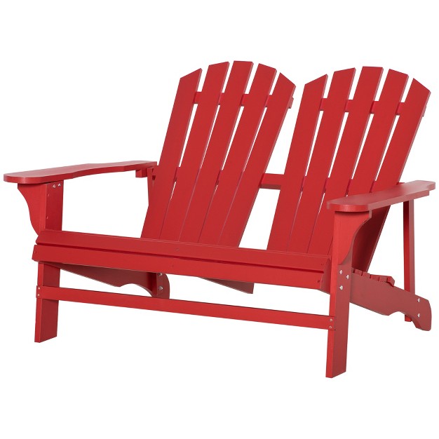 Outsunny Outdoor Adirondack Chair Wooden Loveseat Bench Lounger Armchair With Flat Back For Garden Deck Patio Fire Pit