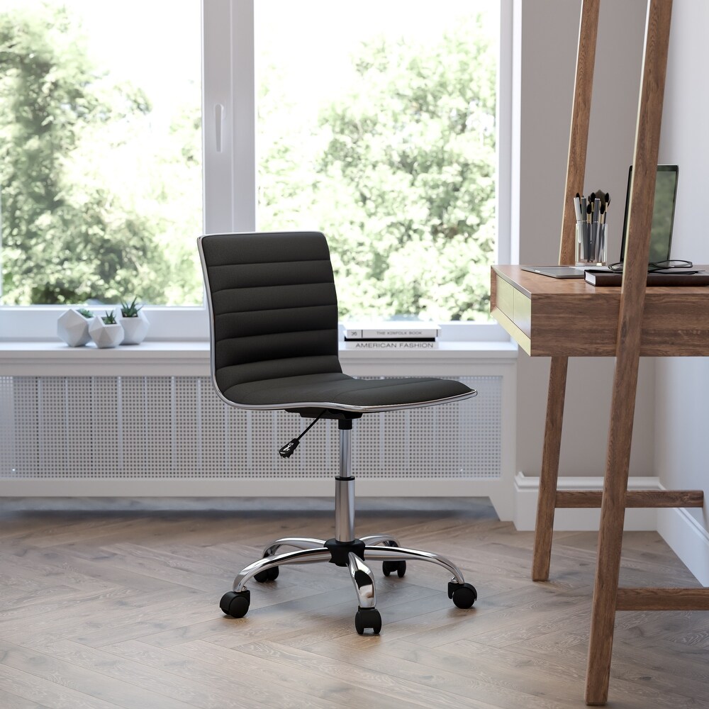 Low Back Designer Armless Ribbed Swivel Task Office Chair