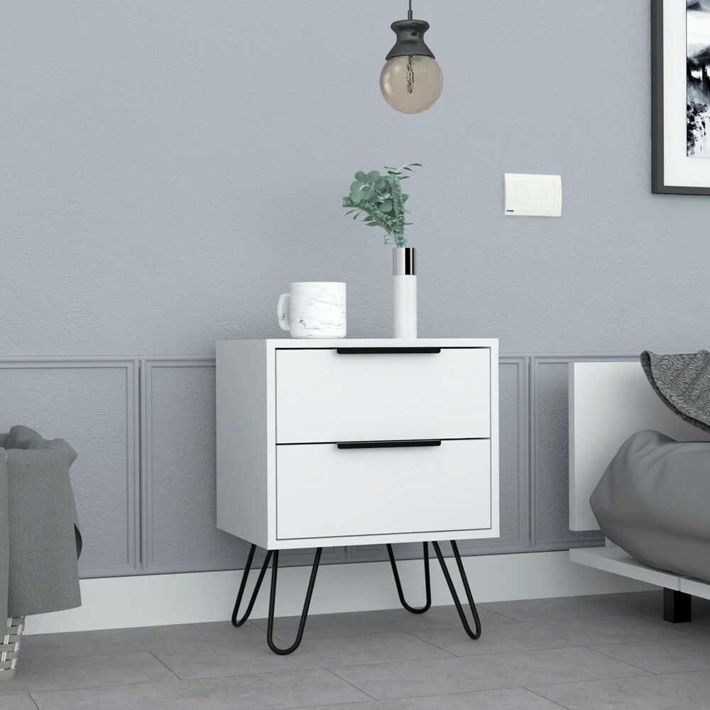 Nightstand with 2 Drawer  Accent Night Stand with Storage Cabinet for Bedroom and Home Office