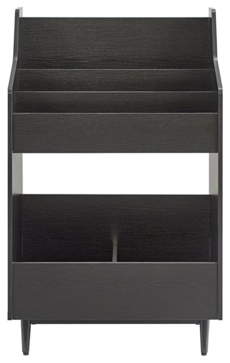 Crosley Furniture Liam 2 Shelf Mid Century Wood Storage Stand in Black   Midcentury   Media Cabinets   by Pot Racks Plus  Houzz