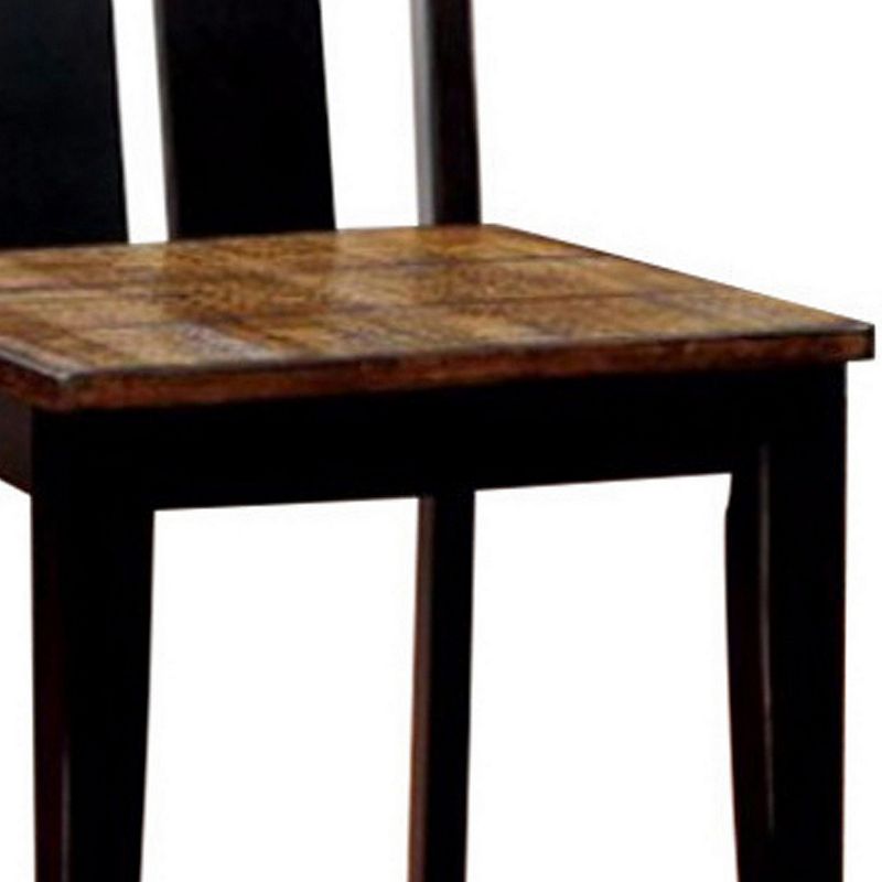 Wooden Slatted Back Side Chairs with Plank Seat， Set of 2， Black and Brown