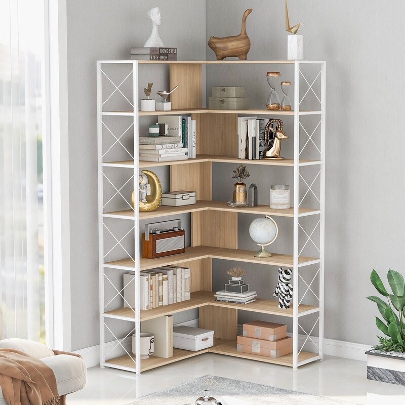 L Shaped 7 Tier Corner Bookshelf and Bookcase