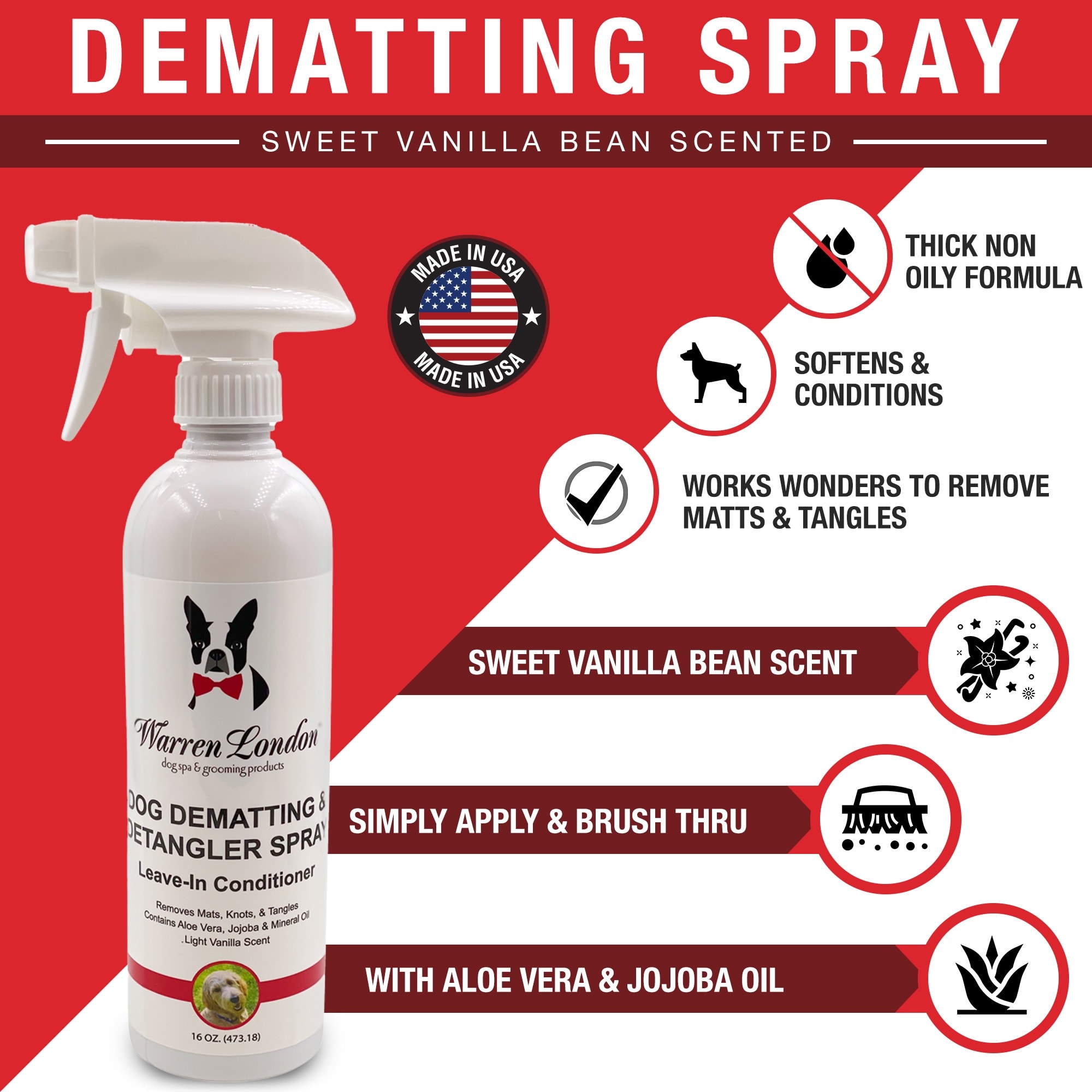 Warren London Dog Dematting  Detangler Spray， 16 fl. oz.