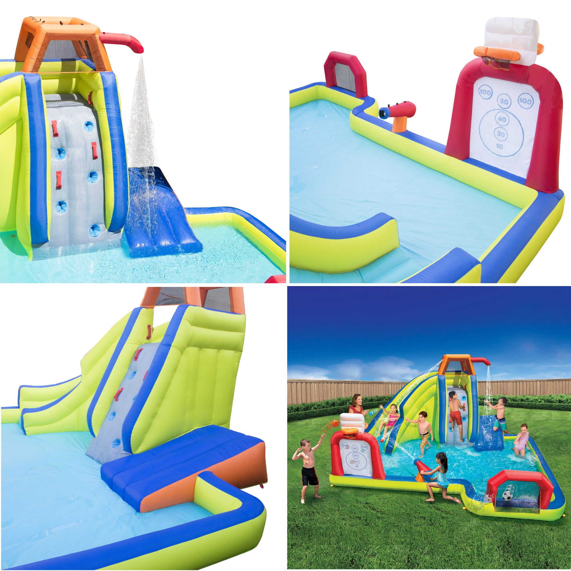 Banzai Inflatable Arcade Splash Water Park Slide W/ SkeeBall Toss, Soccer & Basketball