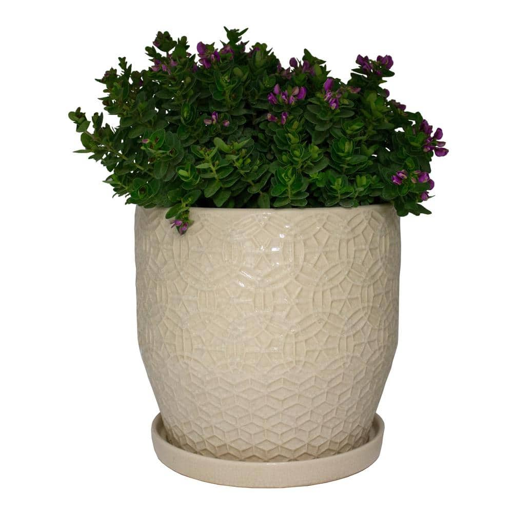 Trendspot 12 in. Dia Ivory Rivage Ceramic Planter CR10853-12B