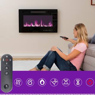 FUFUGAGA 30 in. Wall-Mount Electric Fireplace in Black with Adjustable Flame Colors and Speed Touch Screen Remote Control KF020305