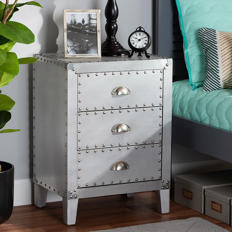 Baxton Studio Claude Silver 3-Drawer Nightstand