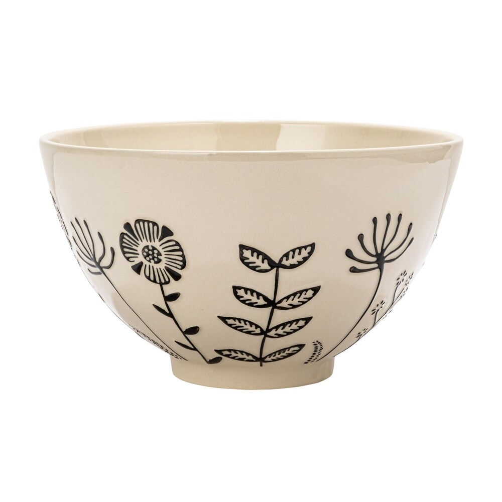 Hand Painted Stoneware Serving Bowl with Embossed Flowers   12.3\