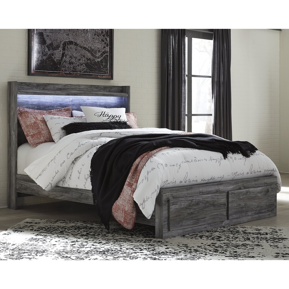 Baystorm Weathered Gray Panel Bed with Footboard Storage Drawers