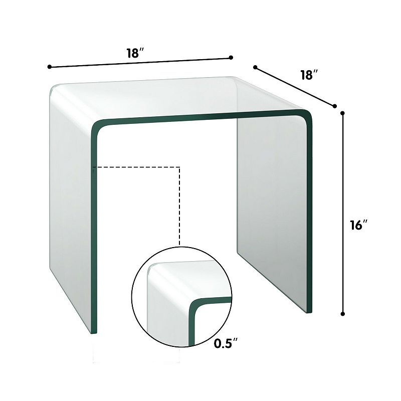 18 x 18 x 16 Inch Tempered Waterfall End Table with non-Slip Pad