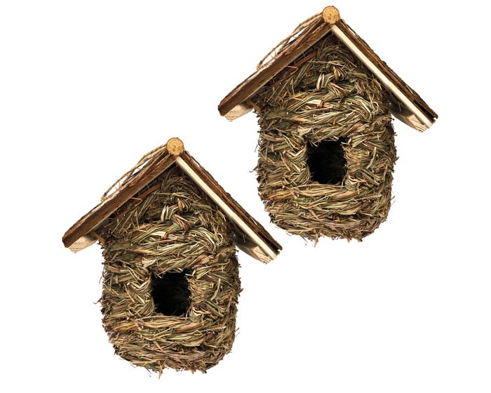 Backyard Expressions 2 Pack of Songbird House Natural Bird Huts Outdoor， Grass Woven Bird Nest， Hummingbird House， Set of 2 - 913553