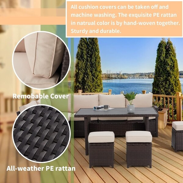 AECOJOY 7 Pieces Patio Furniture Set Outdoor Sectional Sofa Rattan Conversation Set