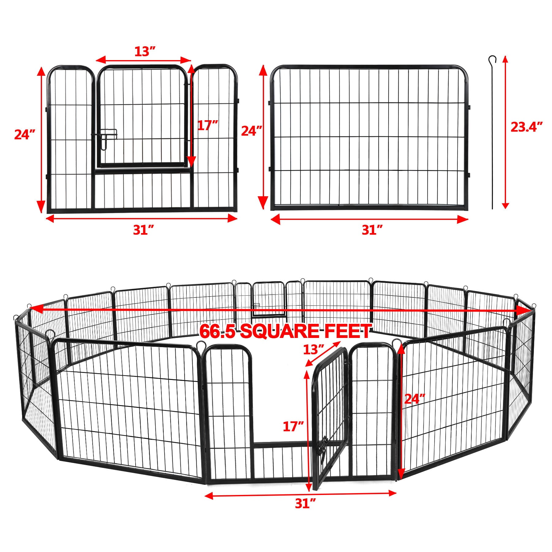 HomGarden 16 Panels 24'' Height Large Dog Playpen， Portable Puppy Exercise Pen Indoor Outdoor Dog Fence W/ Doors