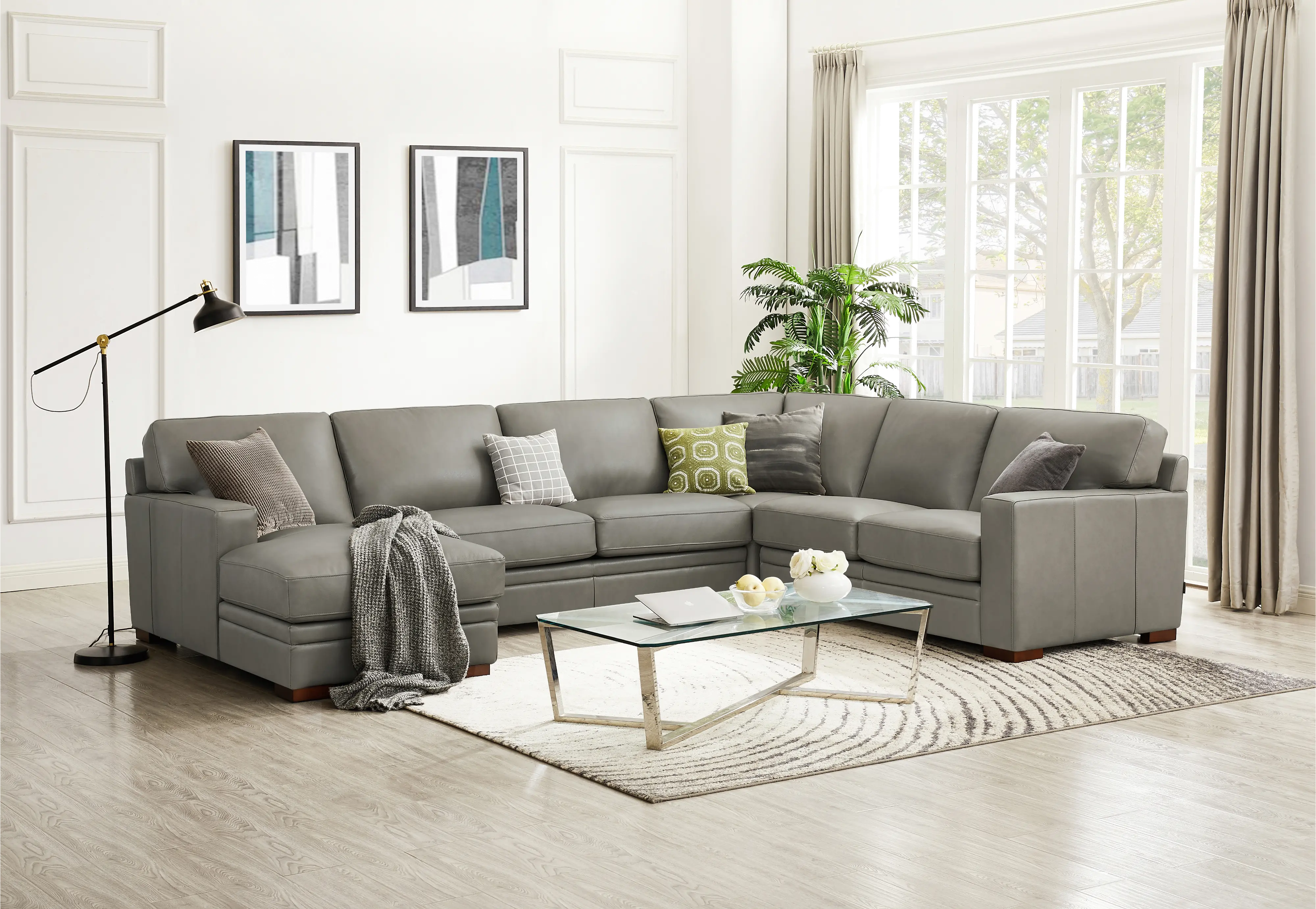 Chatsworth Gray Leather 4 Piece Sectional with Left-Facing Chaise