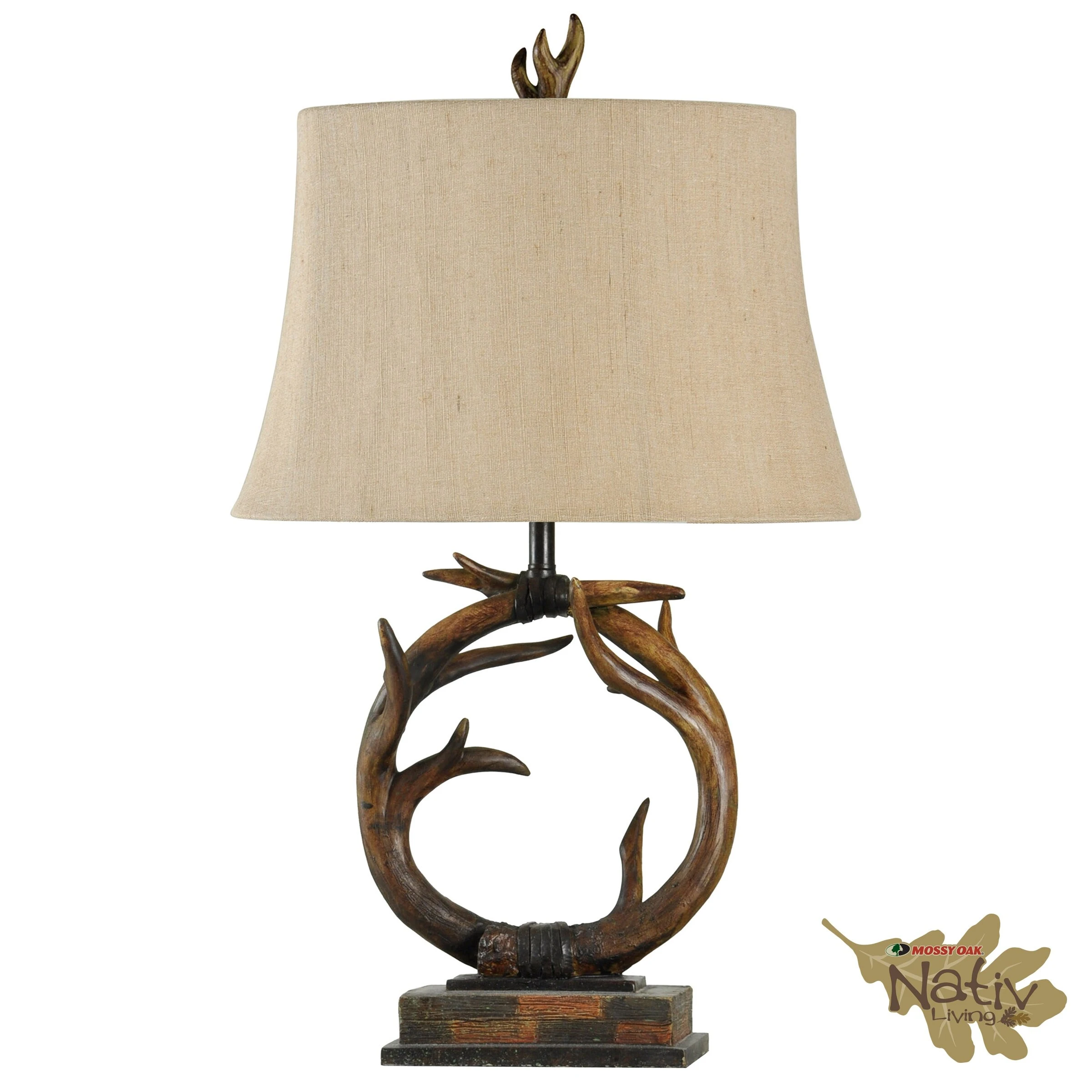 StyleCraft Dalton Dark Brown Table Lamp - Beige Hardback Fabric Shade