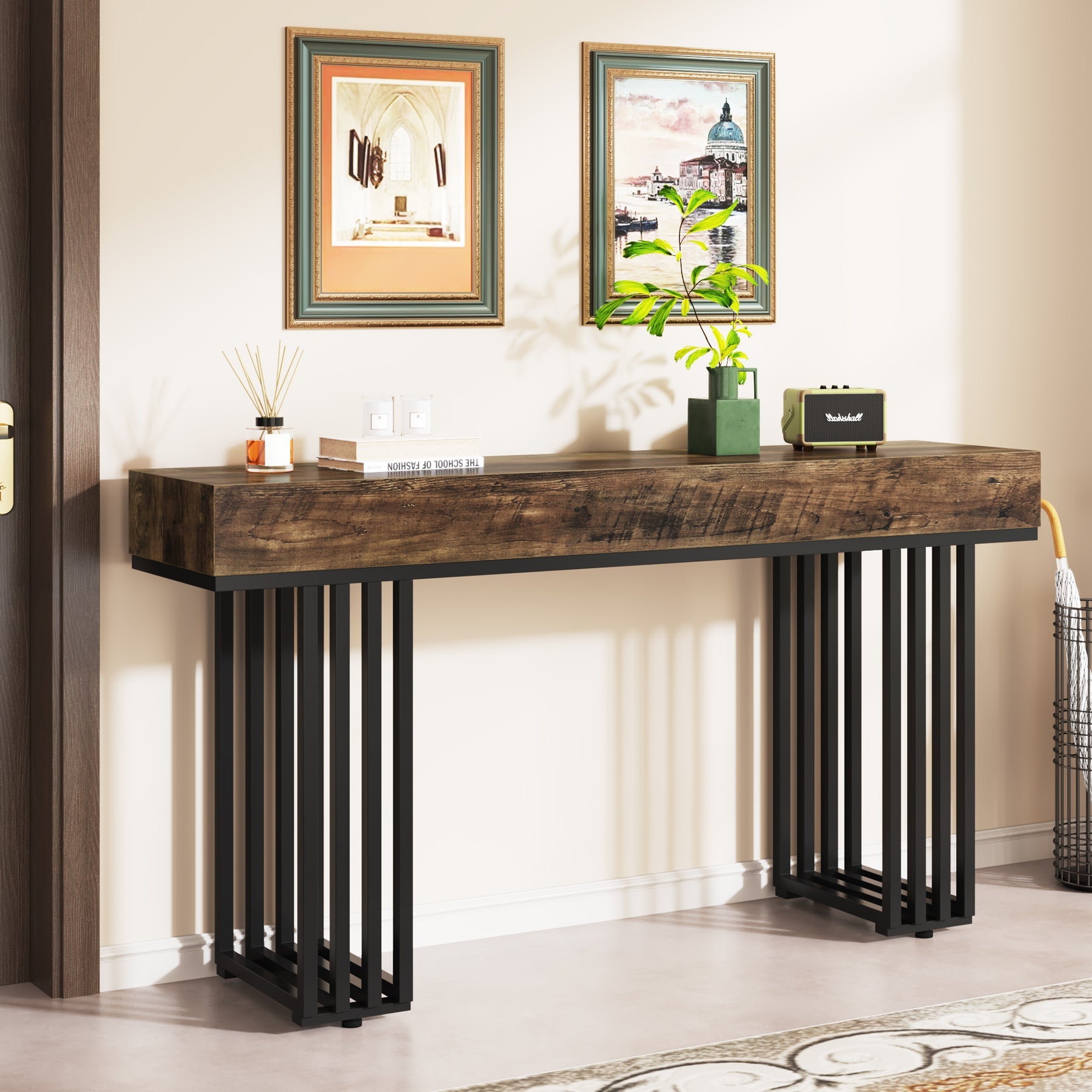 55-inch Console Table, Modern Entryway Table with Metal Legs