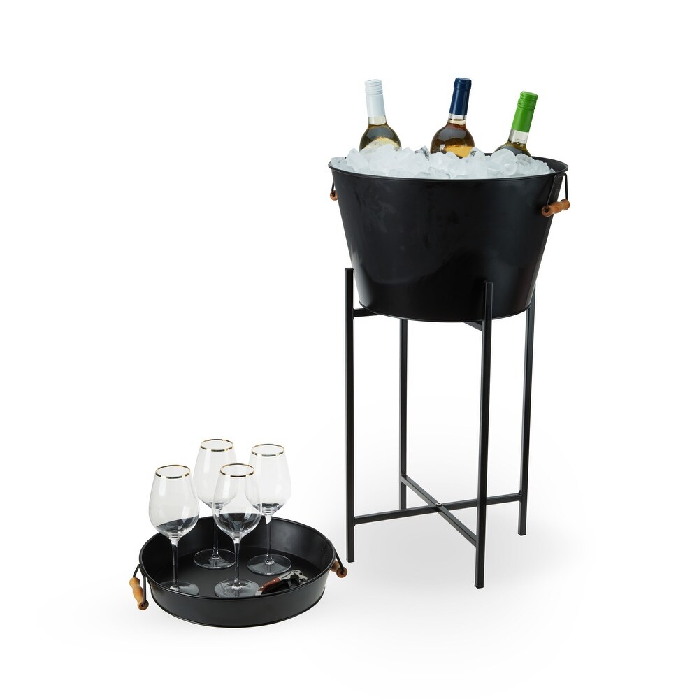 Black Beverage Tub with Stand   Tray by Twine Living