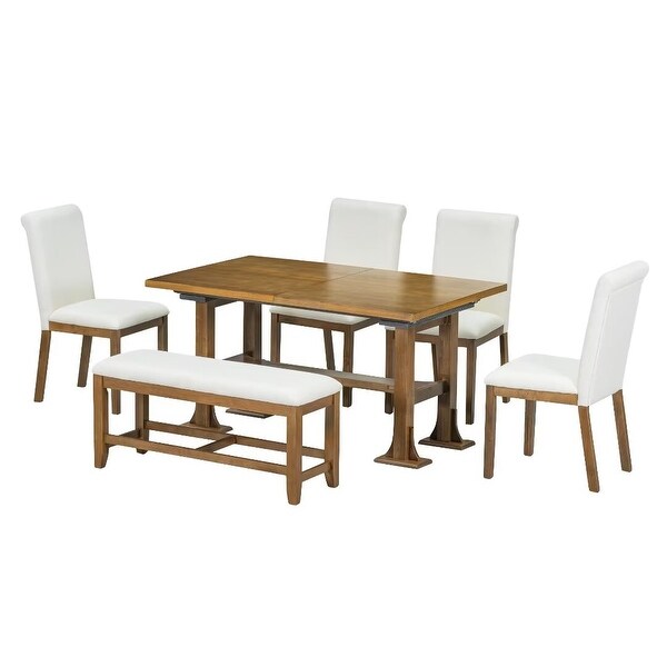 Extendable Dining Table Set，with Removable Leaf and Upholstered Chairs