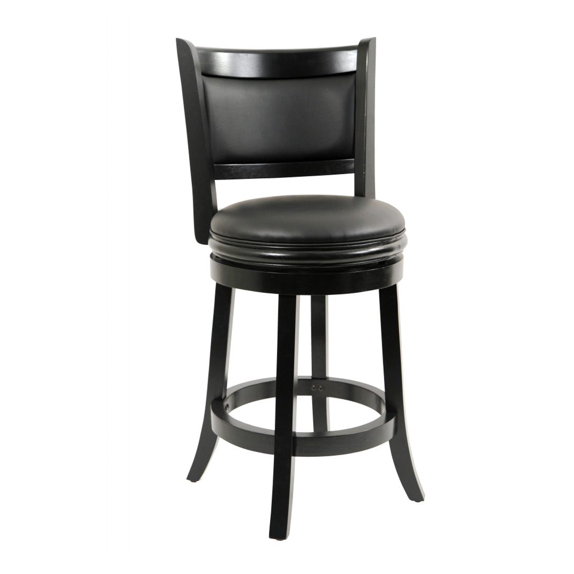 Round Wooden Swivel Counter Stool with Padded Seat and Back， Black - 37.5 H x 18 W x 19.5 L Inches