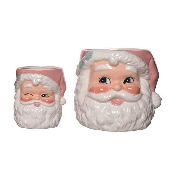 Transpac Dolomite 9 in. Multicolor Christmas Retro Santa Nesting Bowls Set of 2