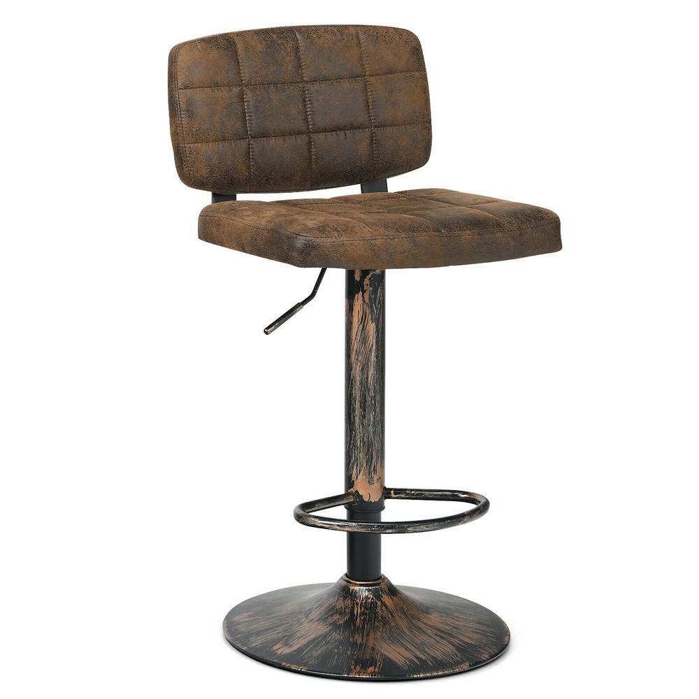 Gymax 42 in. H Set of 4 Adjustable Bar Stools Swivel Bar Chairs w/Backrest Retro Brown GYM06604