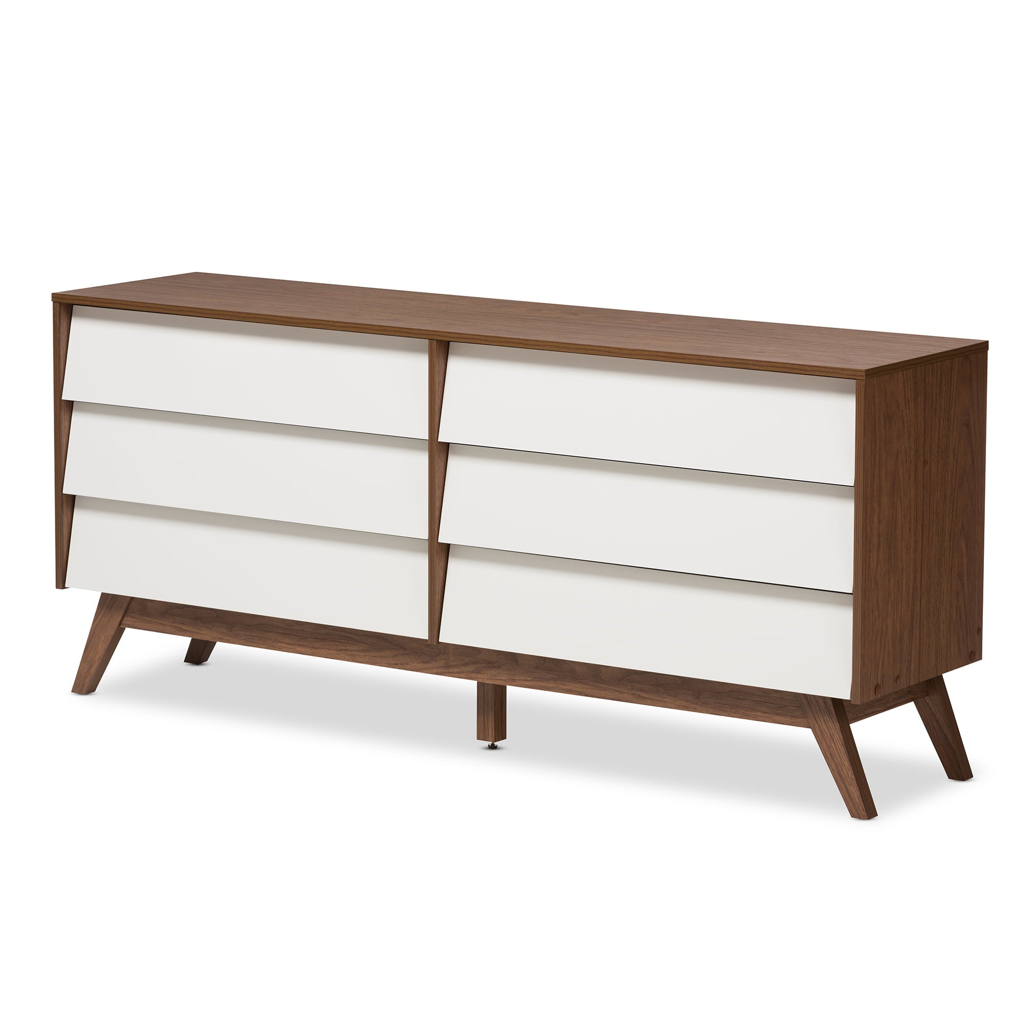 Halfrida Modern White and Walnut Wood 6-Drawer Dresser by Bellamy Studios